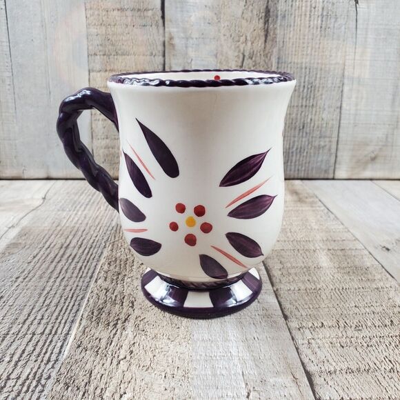 Temptations Tara Old World Brown Pedestal Footed 16oz Coffee Tea Mug Flower - Picture 1 of 5